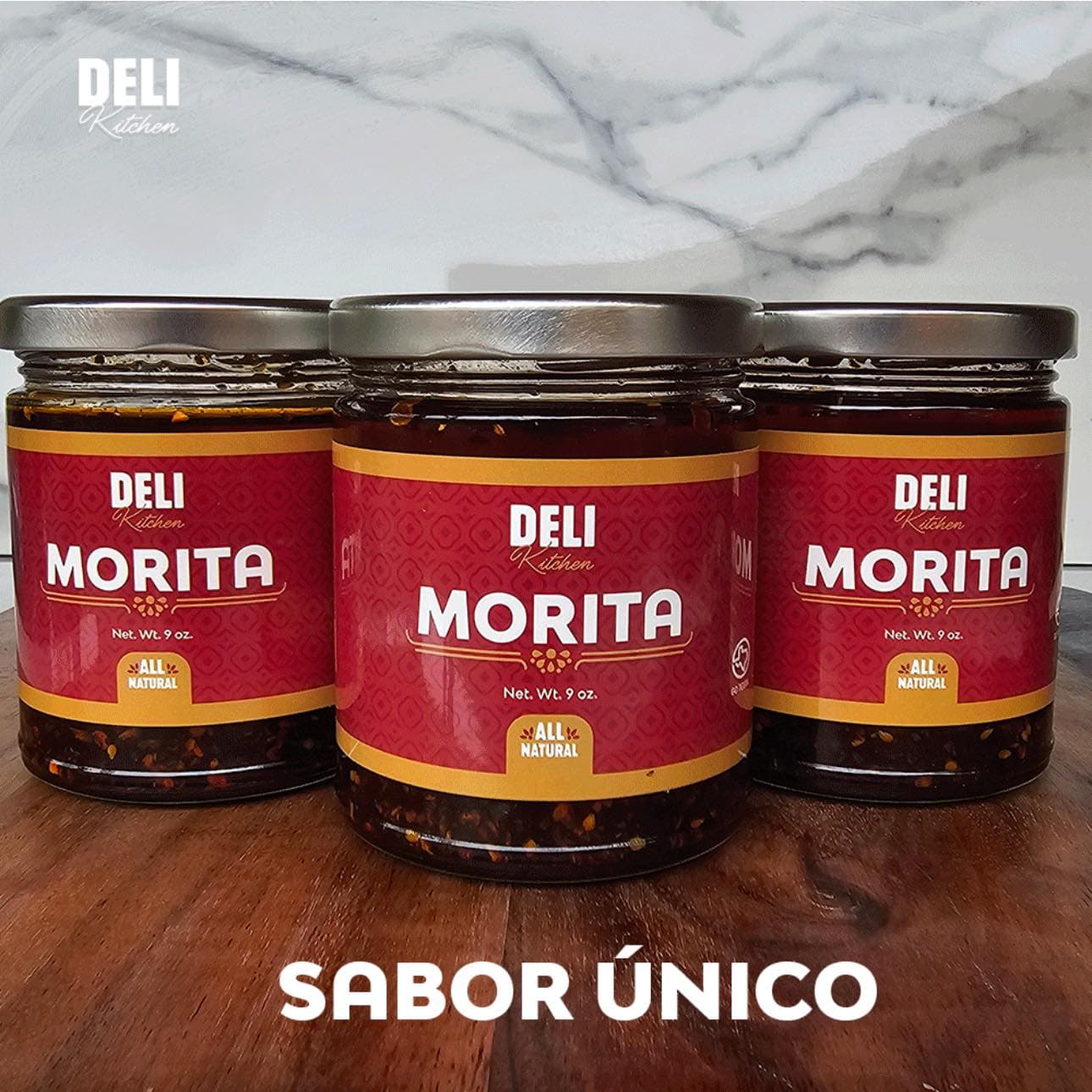 Deli Kitchen Morita salsa jar close-up